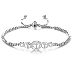 Minimalist Round Cross <b>Bracelet</b> With Diamond Inlay <b>Adjustable</b> For Gift Jewelry - Product Image 5