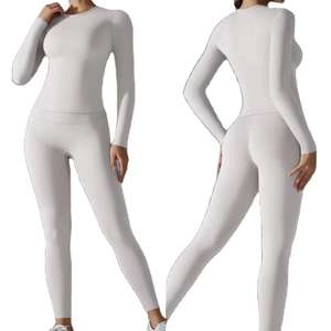 Rosa en blanco al por mayor conjuntos de las mujeres de poliamida de manga larga Camiseta y Legging dos 2 piezas gimnasio Fitness conjuntos otoño ropa de mujer - Product Image 5