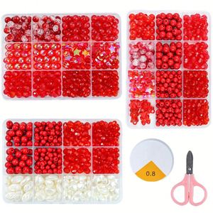 Cuentas de Plástico para Hacer Pulseras, Estilo Colorido, Caja de 12 Compartimentos, Cuentas Rojas y Perlas, 2024 - Product Image 1