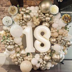 Décorations pour 18e <span class=keywords><strong>anniversaire</strong></span>, ballons blancs et dorés, bannière d'<span class=keywords><strong>anniversaire</strong></span>, décoration de gâteau, pompons en papier, garçons, filles, 18 ans - Product Image 3