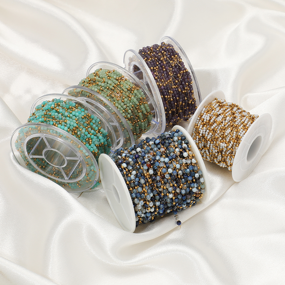 Hot Selling Stainless Steel Gold Plated Colorful 3mm Crystal Bead Chains for Necklace Bracelet Making Bulk