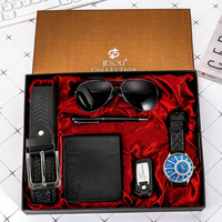 A04988 Ensemble Cadeau Luxe pour Homme : Montre Chronographe Décorative Style Loisirs, Lunettes en Alliage, Ceinture, Portefeuille et Porte-clés