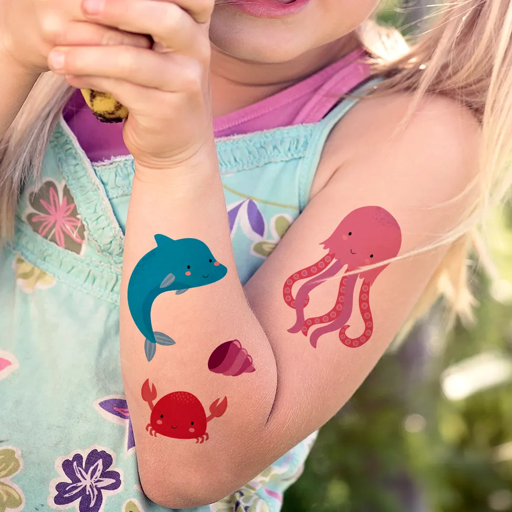 Ocean Serie di cartoni animati temporaneo personalizzato autoadesivo del tatuaggio del tatuaggio impermeabile per i bambini corpo braccia