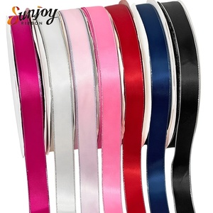 ริบบิ้นผ้าซาตินโพลีเอสเตอร์ขอบเมทัลลิกพรีเมียม ขนาด 25 มม. สีทองเงิน สองด้าน สำหรับตกแต่งห่อของขวัญ - Product Image 2