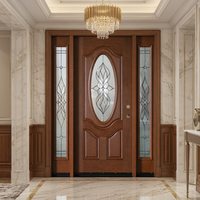 Porte d'entrée de luxe avec panneaux latéraux, porte ovale en vitrail pour villa, entrée principale