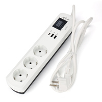 Protector de Voltaje y Corriente Automático JIUJI AC USB Tipo-C con Enchufe Europeo, Interruptor de Circuito, 220V Ajustable 16A 50/60Hz, Regleta de Alimentación