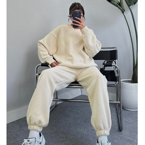 Sonbahar kış kadın uzun eşofman uzun kollu o-boyun kazak üst + İpli uzun koşu pantolonları iki parçalı Set - Product Image 2