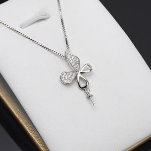 Pendentif papillon en argent S925, simple, tête de perle, accessoires de bijoux DIY, tendance, pendentifs semi-finis, breloques, plateau - Product Image 1