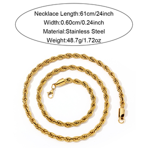 Collier chaîne corde en acier inoxydable à la mode de 6mm sans rétention de couleur <span class=keywords><strong>16</strong></span> pouces à 30 pouces véritable collier en or PVD 18 carats pour femme - Product Image 5