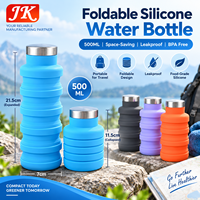 Bouteille d'eau pliable en silicone Jinke 500 ml, portable, pour le sport, les voyages et les activités de plein air, réutilisable, anti-fuite, sans BPA, qualité alimentaire