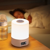 Lampe de chevet LED télécommandée avec horloge, affichage du niveau de batterie, température tricolore, rechargeable par USB, 1200 mA