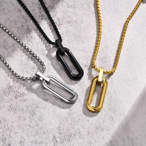 Collar de Acero Inoxidable Pulido con Colgante Geométrico Ovalado, Rectangular y Romboidal para Hombre, Joyería Simple y Minimalista, <span class=keywords><strong>Verano</strong></span> 2023 - Product Image 2