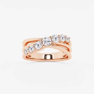 แหวนเพชรทรงกลมเจ็ดเม็ดแบบไขว้ 1 กะรัต ทองคำแท้ 14K 18K สำหรับผู้หญิง - Product Image 4