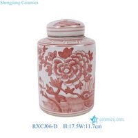 RXCJ06-ABCD Boîte à thé en céramique à parois droites, motif floral paysager rouge et blanc chinois, symbole de bonheur