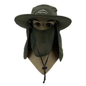 批发3D绣花水桶帽带线防紫外线遮阳帽网眼狩猎帽