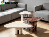 Table d'appoint STONESUN au design italien moderne avec panneau de base en pierre, meubles de style bois pour salon