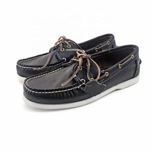 <span class=keywords><strong>Chaussures</strong></span> <span class=keywords><strong>bateau</strong></span> pour hommes en cuir véritable bicolore marine et marron, mocassins antidérapants pour l'hiver et le printemps - Product Image 1