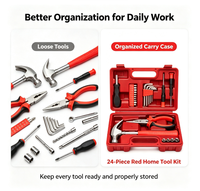 Ensemble d'outils à main rouges pratiques de 24 pièces, kit de réparation multi-usages pour la maison avec boîte de rangement pour les projets d'entretien domestique quotidiens