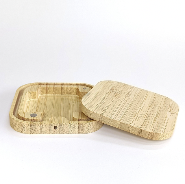 OEM Eco Friendly Gift Round Square Magnetic Wooden Bamboo Box for Cable Collection Cable Organizing Box