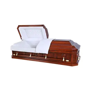 Le plus récent cercueil et cercueil en bois de velours d'amande à haute brillance en acajou massif chrétien de Style italien