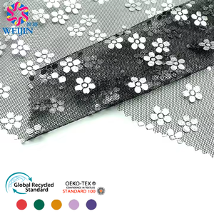 Tessuto personalizzato <span class=keywords><strong>in</strong></span> poliestere placcato <span class=keywords><strong>in</strong></span> oro con cinque petali di Tulle <span class=keywords><strong>in</strong></span> maglia di tessuto con Design lucido a maglia elettrica - Product Image 6