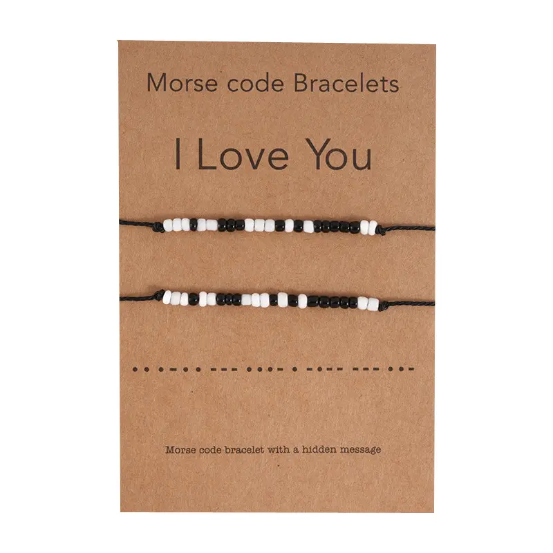 Creativity Hidden Message Morse Code Small Black White Beaded Couple String Bracelet For Couple