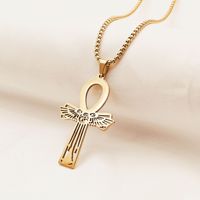 Collier croix égyptien Ankh et Oeil d'Horus en acier inoxydable avec pendentif aile de serpent en plaqué or 18 carats accessoires pour hommes