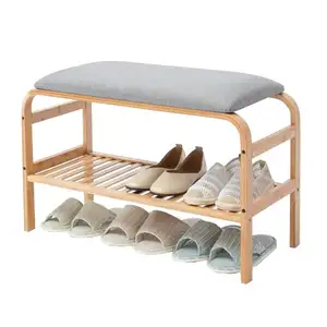 Bancada para sapatos, cadeiras de bancada banco de sapatos de bambu prateleira de calçado assento do armário almofada de armazenamento