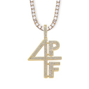 Nuova tendenza 4PF ghiacciato lettere digitali ciondolo collana Cubic zirconi charm catena rodiato Bling gioielli da uomo Hip Hop - Product Image 5