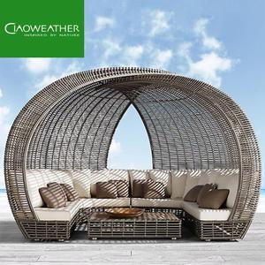 Cama de Día de Ratán de Lujo para Exteriores con Toldo, Moderna, para Villa, Hotel, Junto a la Piscina, Tumbona Redonda con Marco de Aluminio, Conjunto de Muebles de Patio - Product Image 5
