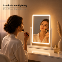 Miroir de maquillage LED rectangulaire en gros, 3 couleurs, contrôle tactile 360° °   Miroir de maquillage rotatif HD pour table de toilette à domicile