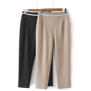 Pantaloni a Sigaretta Estivi Casual da Donna per Ufficio Abiti Formali Nero Cachi Elasticizzati a Vita Media Casual per Ufficio - Product Image 1