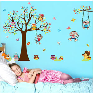 Cartoon Giraf Kind Dier Vinyl Muursticker Kinderkamer Kleurrijke Aap Boom Muurstickers Voor Woonkamer Slaapkamer Behang Decor - Product Image 6