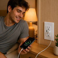 Stopkontak Dinding Pengisian Cepat Standar AS PD20W dengan Port USB Type-C dan USB-A, Panel PC, Arus Terukur 15A, 2 Stopkontak AC untuk Penggunaan Rumah Tangga