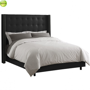 Letto con Testiera Trapuntata in Stile Moderno, Testiera Alta in Pelle, Struttura in Legno Massello per Camera da Letto e Villa - Product Image 4