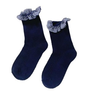 Navy Blue Knee <b>Socks</b> With Plaid Bow Women's Breathable Sweat Absorbing Summer <b>Sock</b> Youth Size - Product Image 3