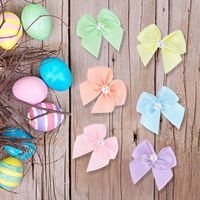 60 mini nœuds en ruban de satin avec perle, 1 pouce, nœuds artisanaux, fleurs pour la couture, appliques, décoration artisanale DIY