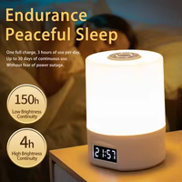 Horloge moderne à commande tactile LED Affichage du niveau de la batterie Blanc chaud Rechargeable par USB 1200mA Lampe de chevet pour bébés