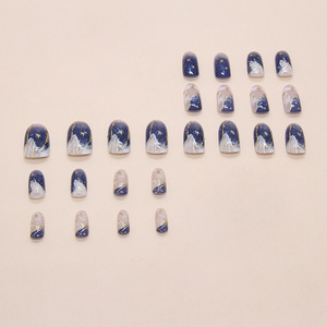<span class=keywords><strong>Faux</strong></span> Ongles à Presser en Gros, Forme Amande, Dégradé <span class=keywords><strong>Bleu</strong></span> <span class=keywords><strong>Ciel</strong></span> Étoilé avec Paillettes Dorées, Réutilisables, Fabrication OEM - Product Image 2