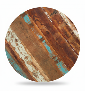 Table à manger ronde vintage industrielle avec plateau en bois recyclé et base en métal pour restaurants hôtels salons - Product Image 4