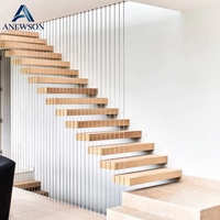 Escalier Flottant Moderne Acier-Bois avec Garde-Corps en Verre – Design Modulaire Durable et Écologique pour Villa, Appartement, Utilisation Intérieure Facile