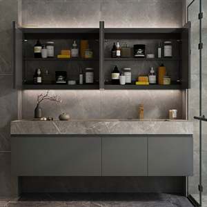 Muebles de Baño Modernos de Lujo con Doble Lavabo de Cerámica Montado en la Pared, Estilo Nuevo y Elegante - Product Image 3