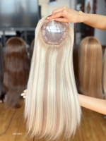 2026 SHY Topper capillaire en cheveux naturels, base mono, couleur personnalisée, entièrement noué à la main, couleur blond cendré, OEM ODM