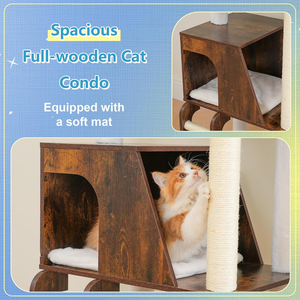 Wooden <b>Cat</b> Tree, 69.7 inch <b>Cats</b> Furniture <b>Tower</b> with Large Platforms, Hammocks, Spacious Condo, Full Sisal <b>Scratching</b> Posts - Product Image 4