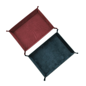 Cambio plegable Candy mesa rectangular escritorio Almacenamiento de objetos Cuero láser Nogal Cuero curtido Gris Valet Bandeja para accesorios - Product Image 6