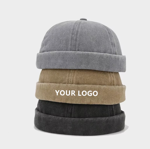 Wholesale Embroidery Docker <b>Cap</b> Retro Cotton No Brim Hat Adjustable Rolled Cuff Brimless Hats for Men - Product Image 1