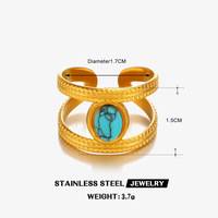 Bague tendance en acier inoxydable, style européen et américain, simple et élégante, avec turquoise bleue et perle ovale personnalisée, passe-partout