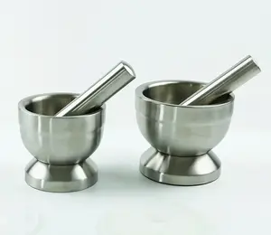 Popular design kitchen food grade 304 stainless steel grinding mortar bowl crush morter and pestle with silicon lid