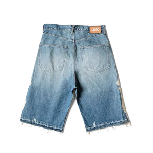 Pantalones Cortos de Mezclilla para Hombre con Parche de Logo Personalizado, Dobladillo sin Rematar, Lavado y Desgastado, de Alta Calidad, Estilo Baggy Recto - Product Image 6