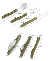 Vaisselle de pique-nique de Camping en plein air Portable voyage ensemble de 3 pièces de couteaux pliants en acier inoxydable fourchettes cuillères sac vert militaire